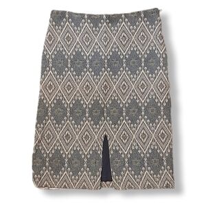 Taha Metallic Tweed A-Line Skirt Woven Diamond Pattern High Waist Front Slit